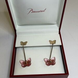 Baccarat Pink Crystal Butterfly Drop Earrings (Pierced)